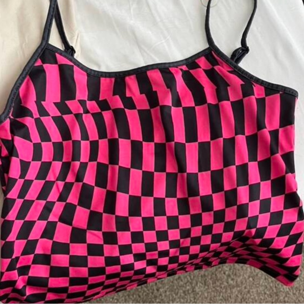 Chic Nation Pink and Black Checkered Tank Top